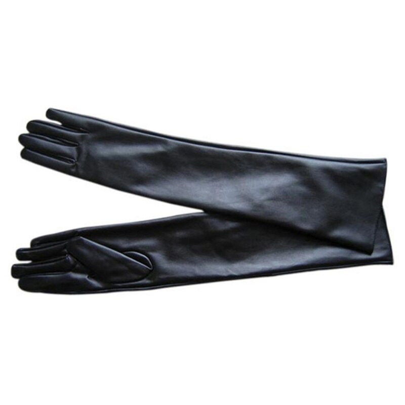 Women Faux Leather Long Gloves Full Fingers Winter Warm Gloves Outdoors Long Black Red: Black / XL