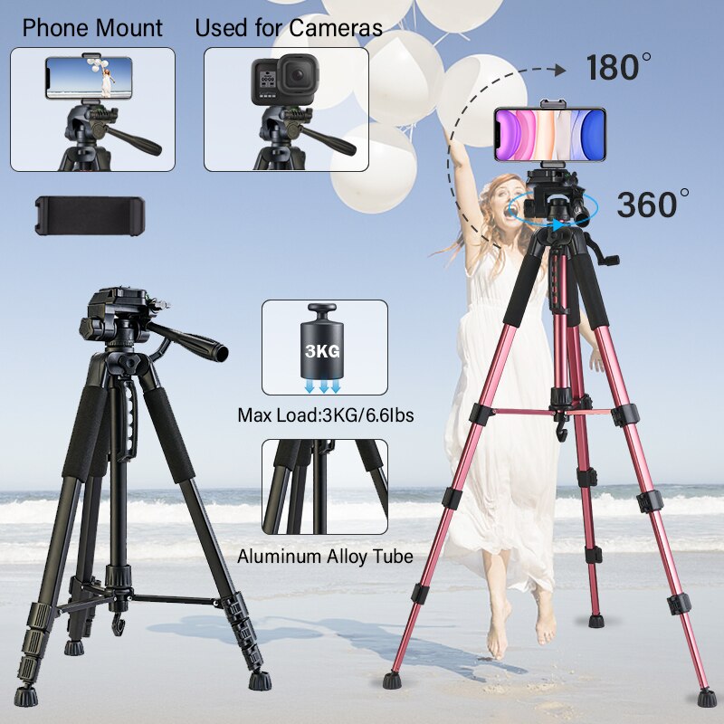 180cm kamerastativ til telefon med bæretaske fotografering mobiltelefonstativ med bluetooth fjernbetjening til video/dslr/canon