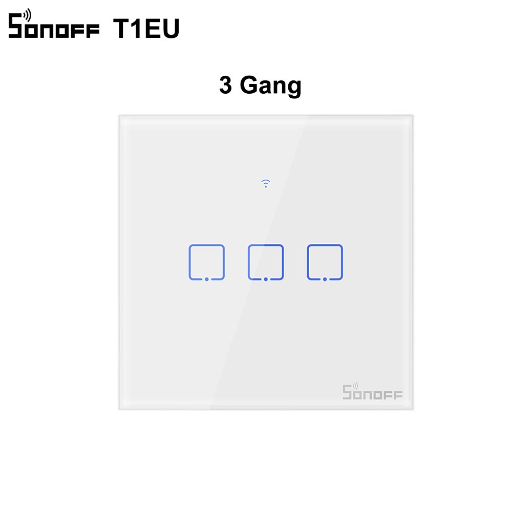 SONOFF T1EU Wifi Smart Switch Touch Screen Remote ON/OFF 1/2/3 Gang 433Mhz RF/Voice/APP/Touch Control 86 Type Smart Home TX: 3 gang