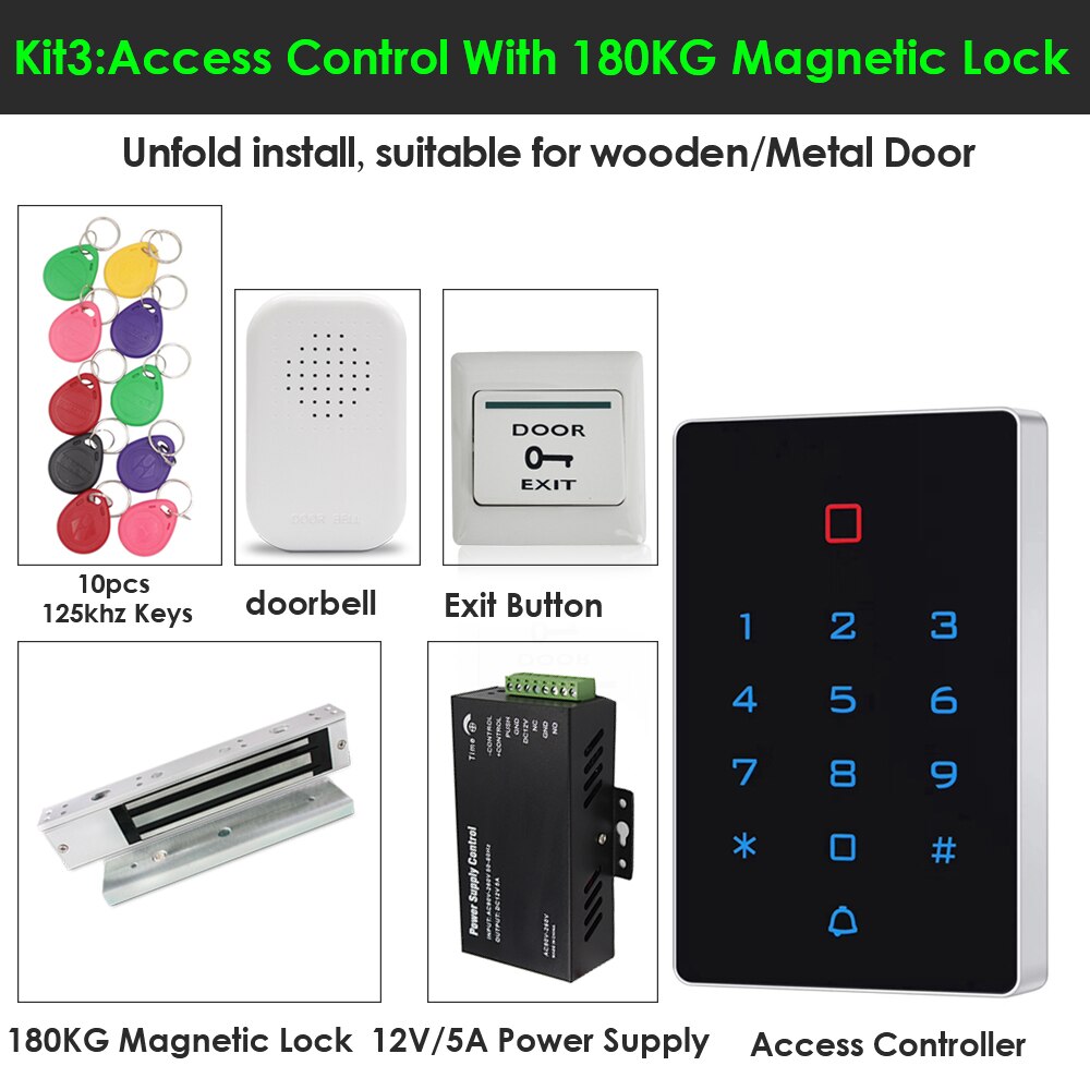 Backlight Standalone Keypad RFID Access Control Kit Electronic Door Access System Power 125KHZ Access Control Kits with WG 26: Kit 3