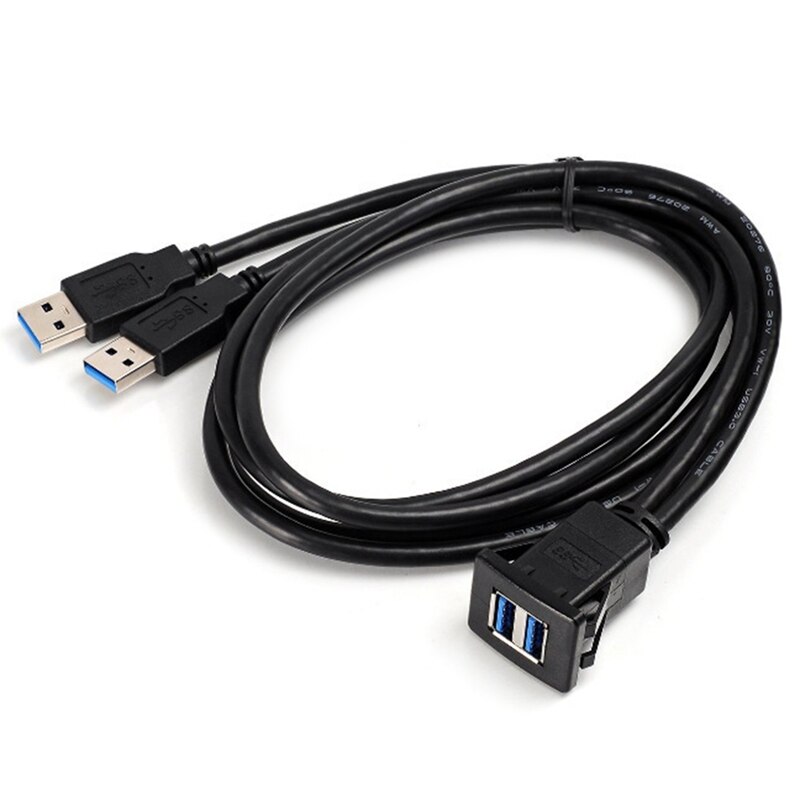 -Dual USB3.0 USB2.0 Male To Female Flush Mount Panel Dashboard Cable Shielded For Car Motorcycle