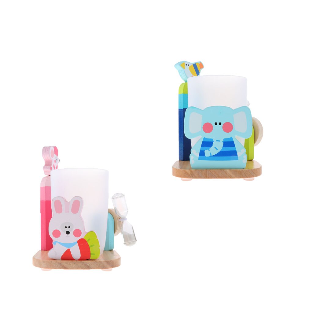 Kids Toothbrush Cup Toothpaste Holder Set with 3 Minutes Brushing Timer for Bathroom Accessories - Elephant