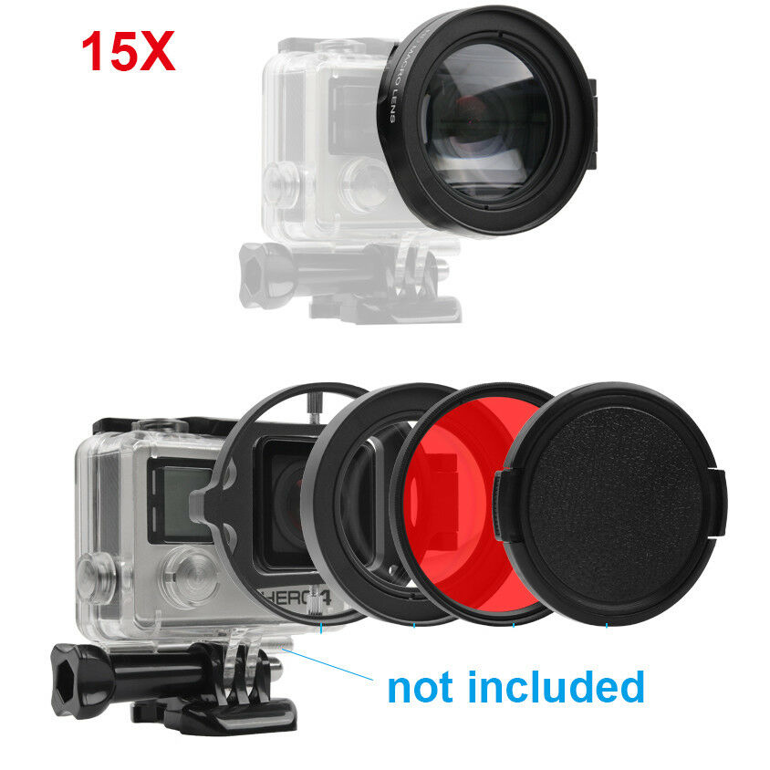 58Mm 16x Close-Up Vergrootglas Macro Rode Lens Filter Voor Gopro Hero 3 + 4 5 6 7 ondoordringbare Case Camera Accessoires