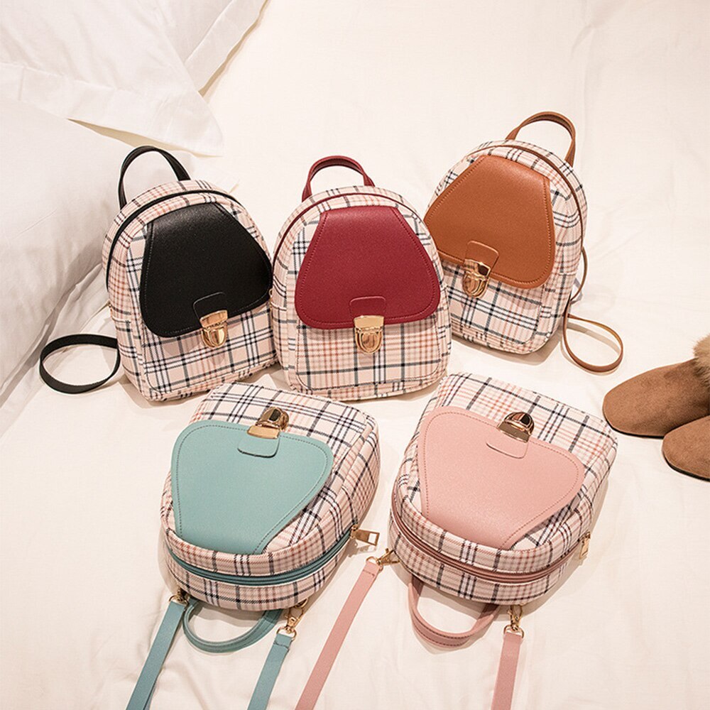 Women Mini Backpack Crossbody Bag For Teenager Girls Plaid Shoulder Phone Purse Korean Style Trendy Female Bagpack