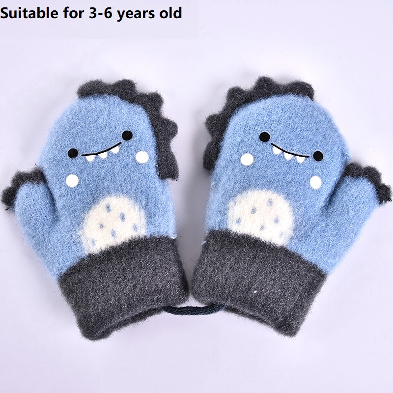 Manopla de piel de conejo para niños, mitones de punto gruesos y cálidos para bebés de 0 a 2 años, guante de invierno con cuello colgante, guantes suaves para bebés: M-Blue