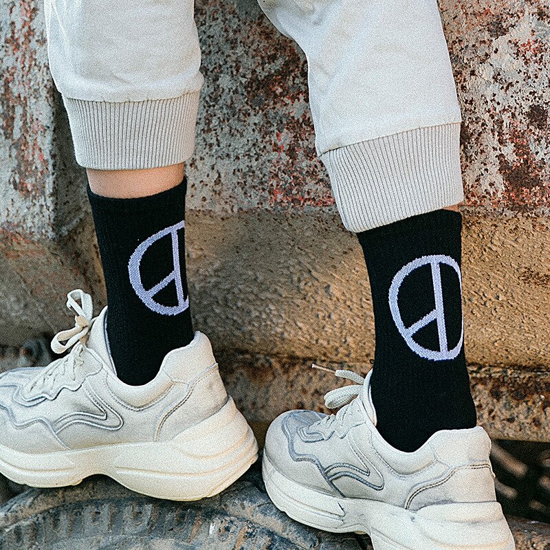 Men Skateboard Socks Funny Socks Harajuku Street Sports Socks Unisex Europe America Happy Socks Men Cotton Hip Hop Socks: Black Peace