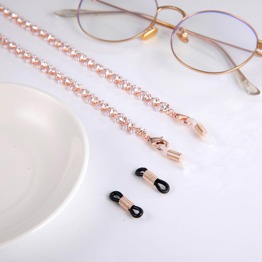 Skyrim Shiny Clear Zircon Pearl Hang Chain for Glasses Women's Neck Chains Lanyard Cord Sunglasses Strap Eyewear Rope