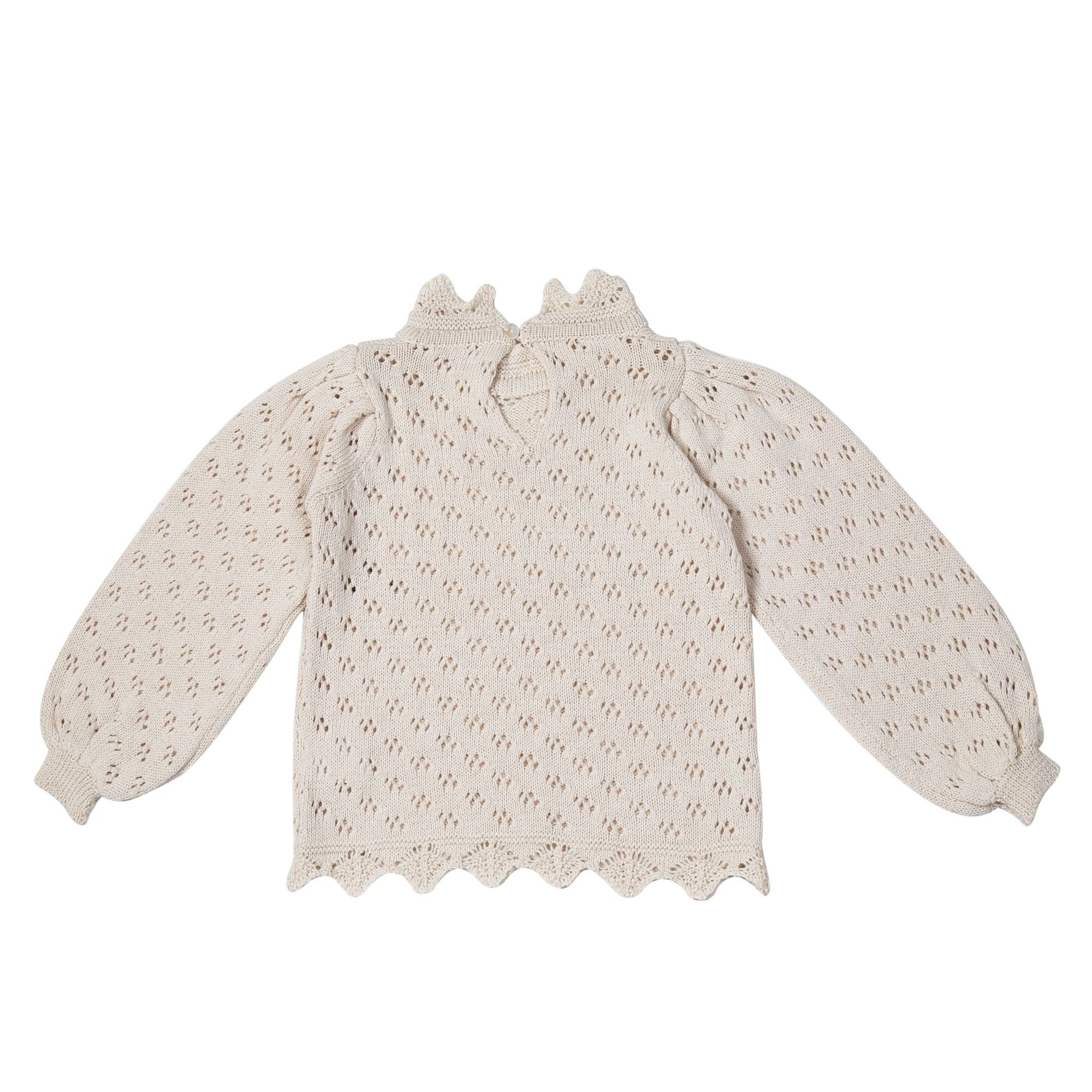 Prinzessinnen-strickpullover mit spitze, rüschenkragen, langen puffärmeln, durchbrochenem oberteil für freundlicher, Baby-mädchen-kleidung, kinderoberbekleidung