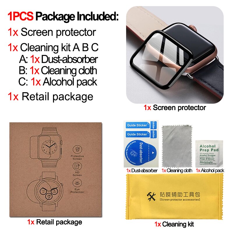 Full Curved PET Screen Protector Not Tempered Glass for Apple Watch 3 2 38MM 42MM Soft Film cover for iWatch 4 5 6 SE 40MM 44MM: 1 Set / Series123 42MM