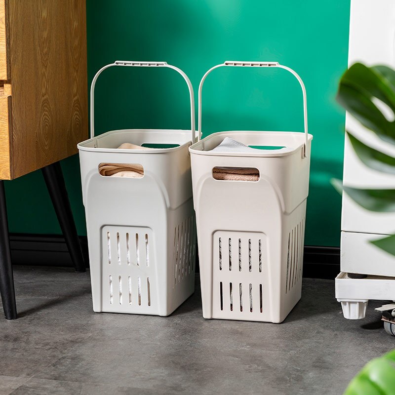 Plastic Laundry Storage Basket Portable Household Laundry Basket Clothes Toy Laundry Storage Basket Container-Grey