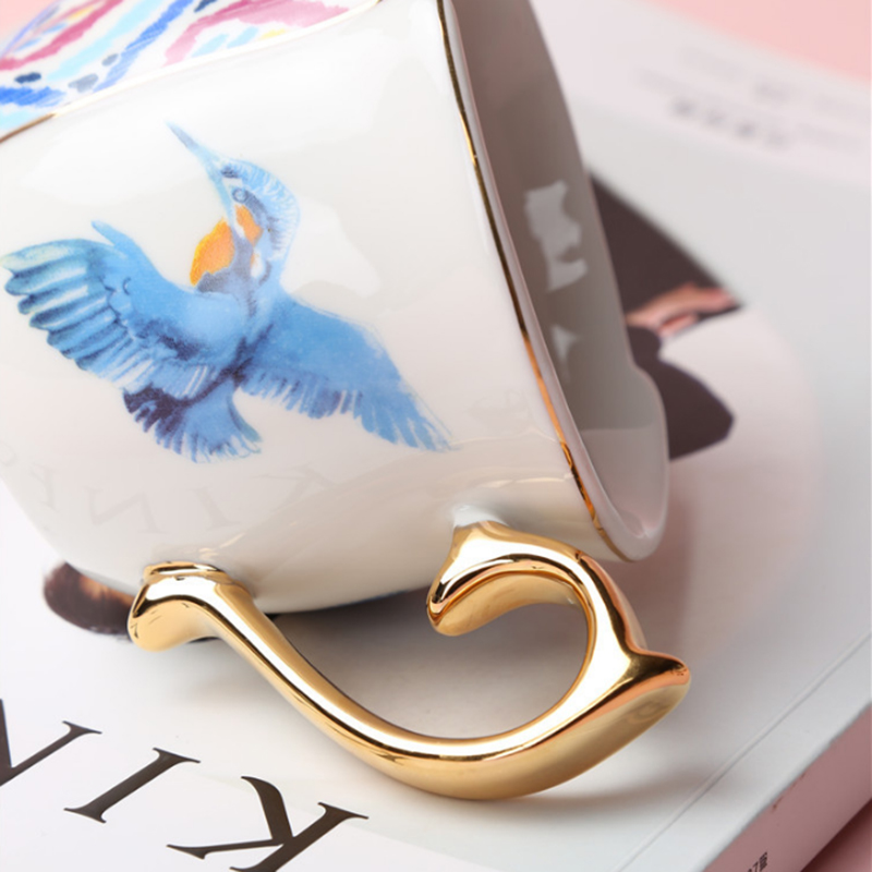 Style Luxury Coffee Cup And Saucer Set With Gold Handel Ceramic Cappuccino Afternoon Tea Cup Tea Set With Spoon