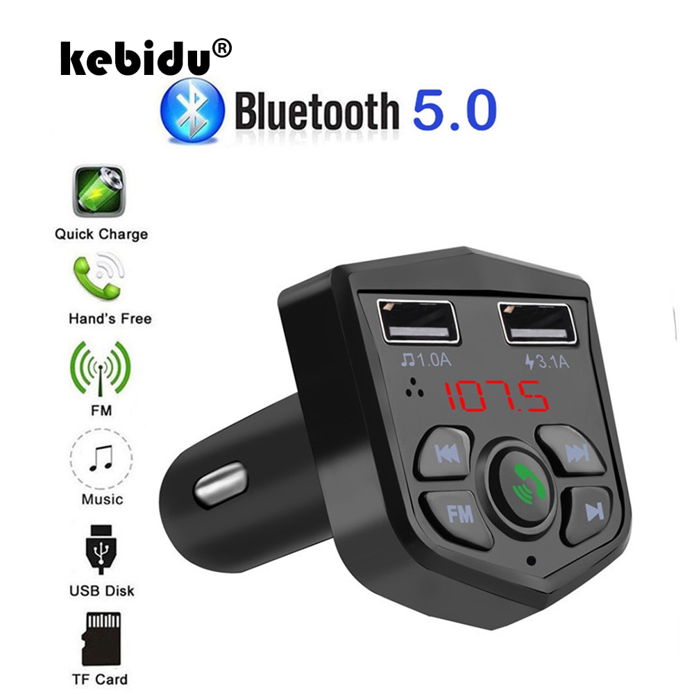 Bluetooth 5.0 Voltage Digitale Display Auto Fm-zender Handsfree Dual 2 Usb Telefoon Oplader 3.1A 1A Tf Card U Disk MP3 Speler