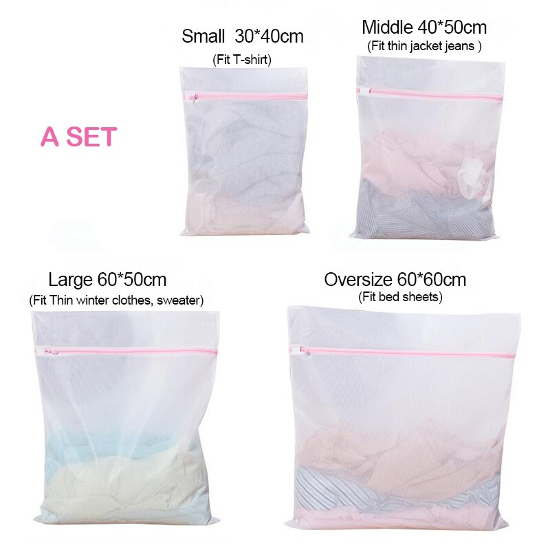 4 Stuks Set Mesh Waszakken Voor Wasmachine Reizen Kleding Opslag Netto Zip Bag Voor Wassen Bra Stocking En ondergoed: A SET