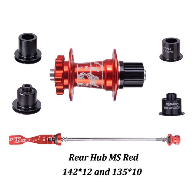 ZTTO Mountain Bike 32 Holes Disc Brake Hub DR190 54T Ratchet Bearings Thru Axle Quick Release HG XD MS Front Rear 15x100 12x142: Rear Hub MS Red