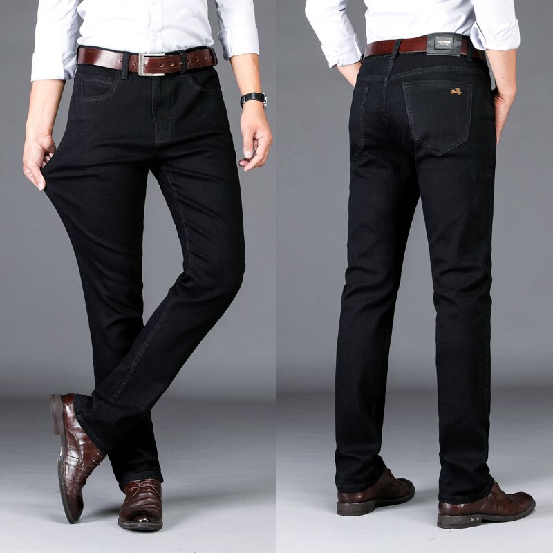 LAOYECHE Brand Men's Black Jeans Business Classic Style Elastic Slim Trousers Jeans Male