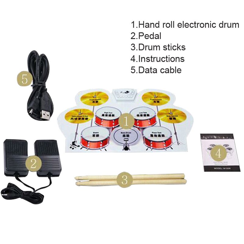 Draagbare elektronische oprolbare drumpadset siliconen usb siliconen elektronische drums, elektronische drums, analoge drums opvouwbaar
