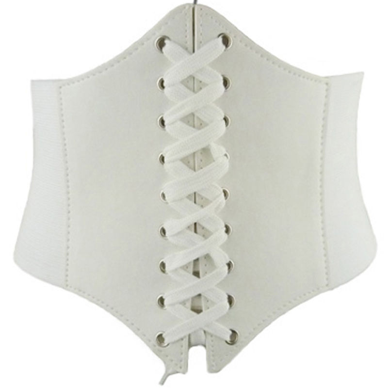 Justerbare taljebælter til kvinder snørebånd i læder bred korset stretch spænde tynd bred kjole talje bælte linning: Hvid