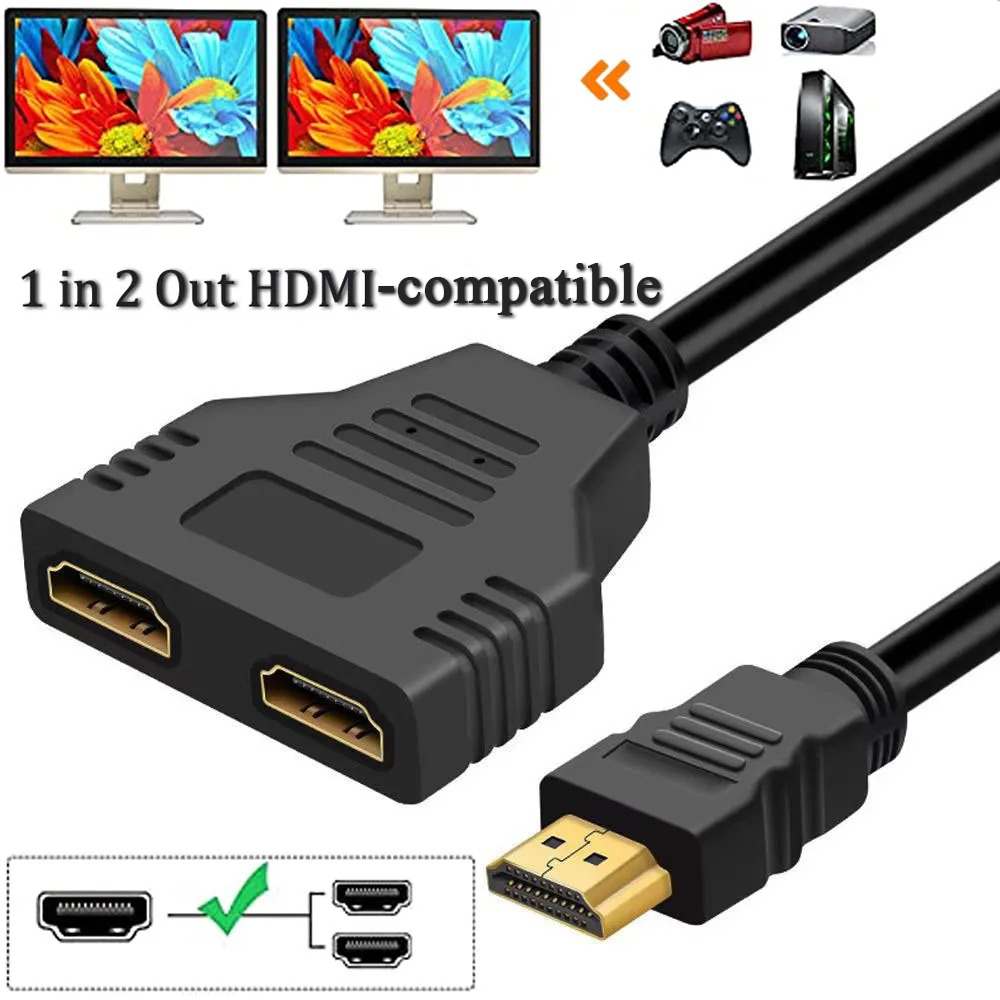 För hdmi-splitteradapterkabel 1 hane till dubbel hdmi-kompatibel 2 -vägs hona 4k 3d y splitterkabel för bärbar tv-skärm 1080p