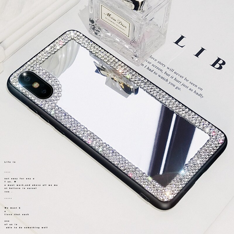 Luksus rhinestone diamant spejl telefon etui til iphone 13 11 pro max x xr  xs 12 blødt stødsikkert cover cover til iphone 7 8 plus