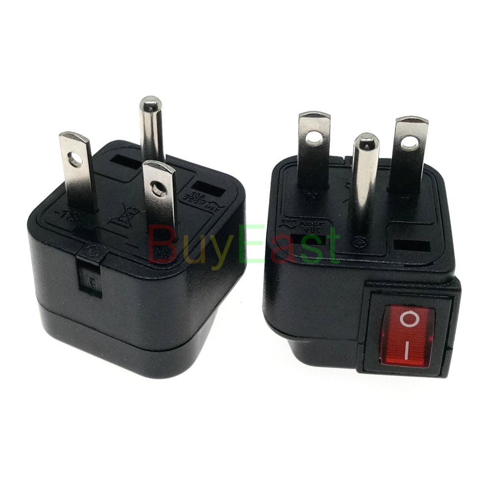 Universal to US Nema 6-15P Electrical Plug Adapter AC100~250V 10A With Main Power Switch LED Indicator WSA-18
