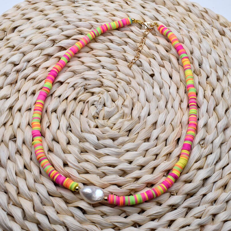 Gargantilla de cuentas de cerámica blanda de varios colores, collar de perla Irregular barroca de agua dulce Natural, joyería de playa para mujer,: B - 6mm