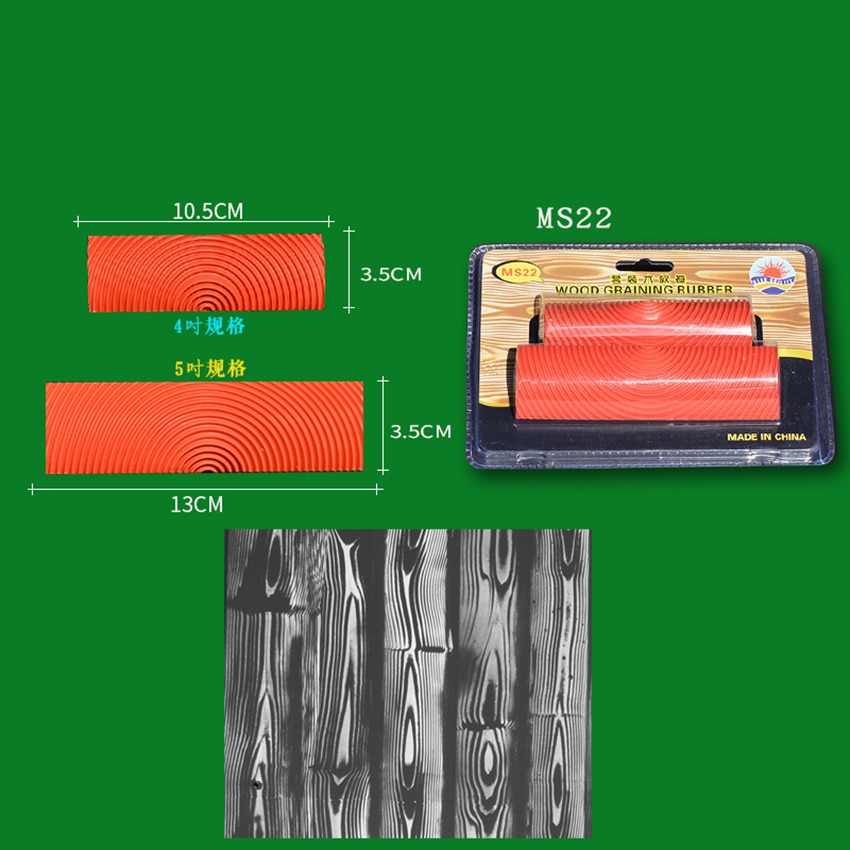 DIY Wanddecoratie Houtnerf 4-delige Houtnerf Rubber Set – Gereedschap Voor Houtstructuur Imitatie Op Muren En Meubels (Rood) Houtgrain Decoratie Muur Doe-het-zelf