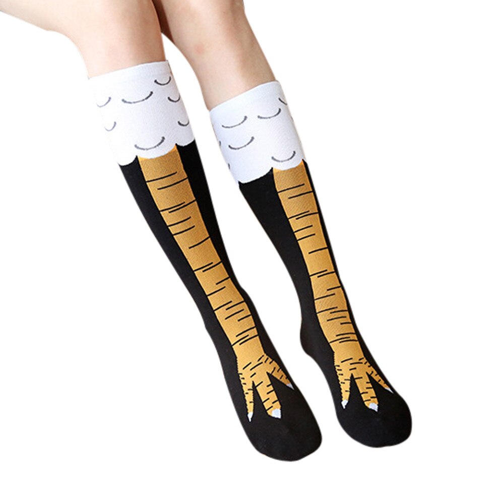 Funny 3D Chicken Toe Feet Socks Cartoon Animal Thigh Socks With Chicken Print toe Women Men Feet Thigh Socks#p8: Black