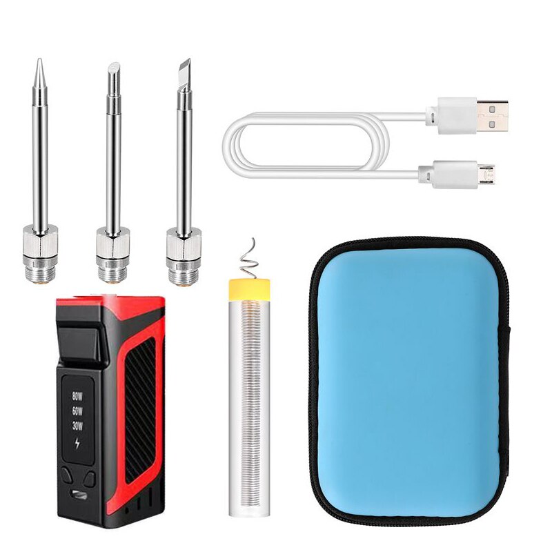 High-power 30-80W battery-powered soldering iron USB charging soldering iron 510 port portable wireless charging soldering iron: Red
