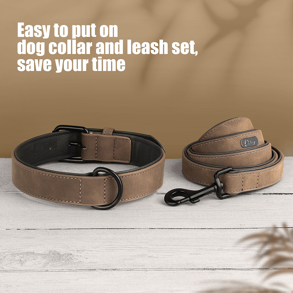 Ensemble de laisse de collier de chien en cuir PU, colliers de chiot rembourrés et souples, collier réglable pour animaux de compagnie avec plomb de marche pour petits et grands chiens carlin: XL / GRIS FONCÉ