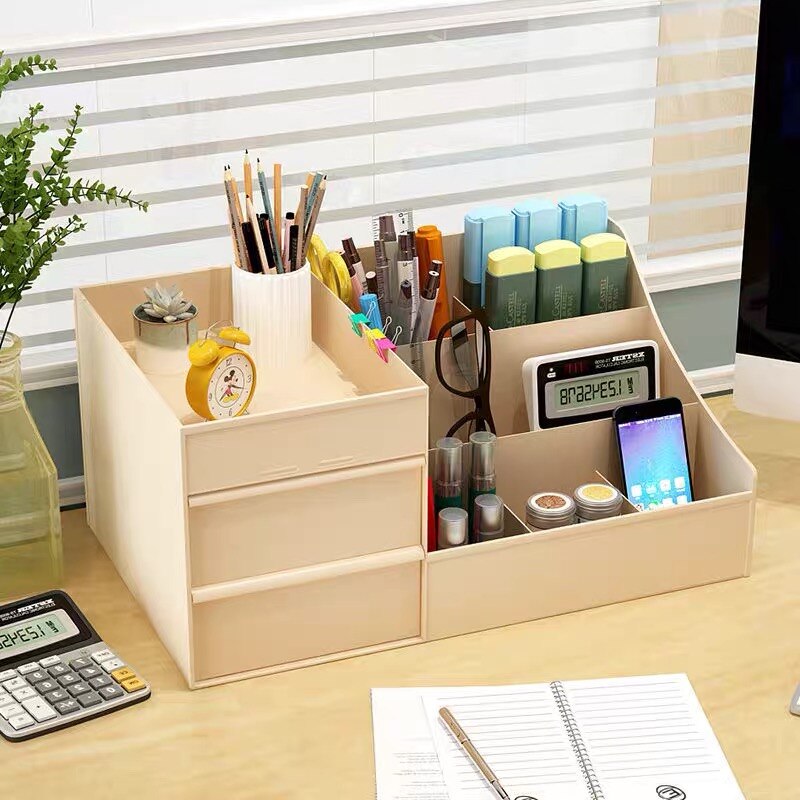 Pen Holder for Desk, Plastic Pencil Organizer Holder, Cute Pen Organizer Storage with Drawer, Ideal for Office, Classroom,