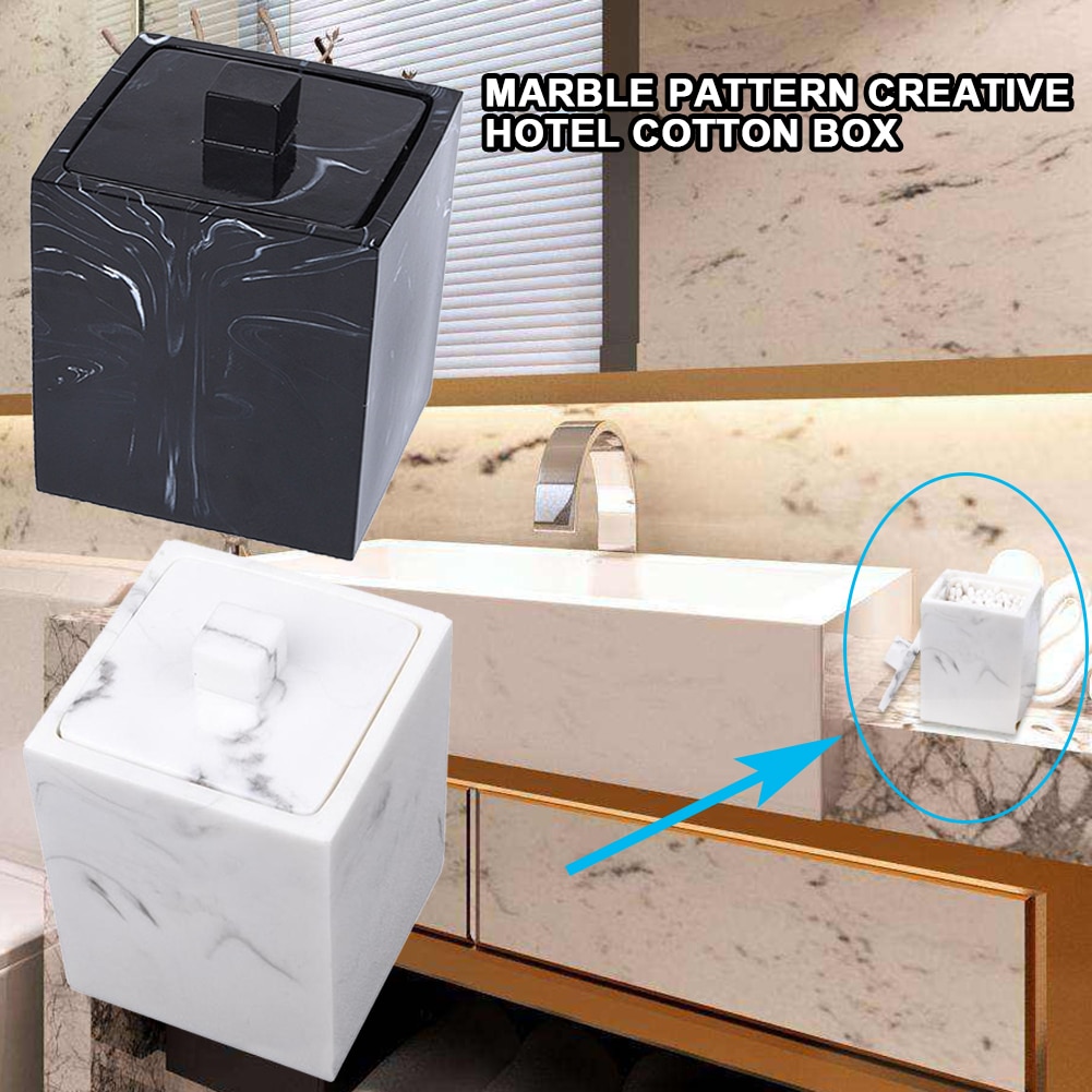 Marmor textur harts bomullspinne lock förvaringslåda behållare burk smink pad hållare marmor textur dammtät
