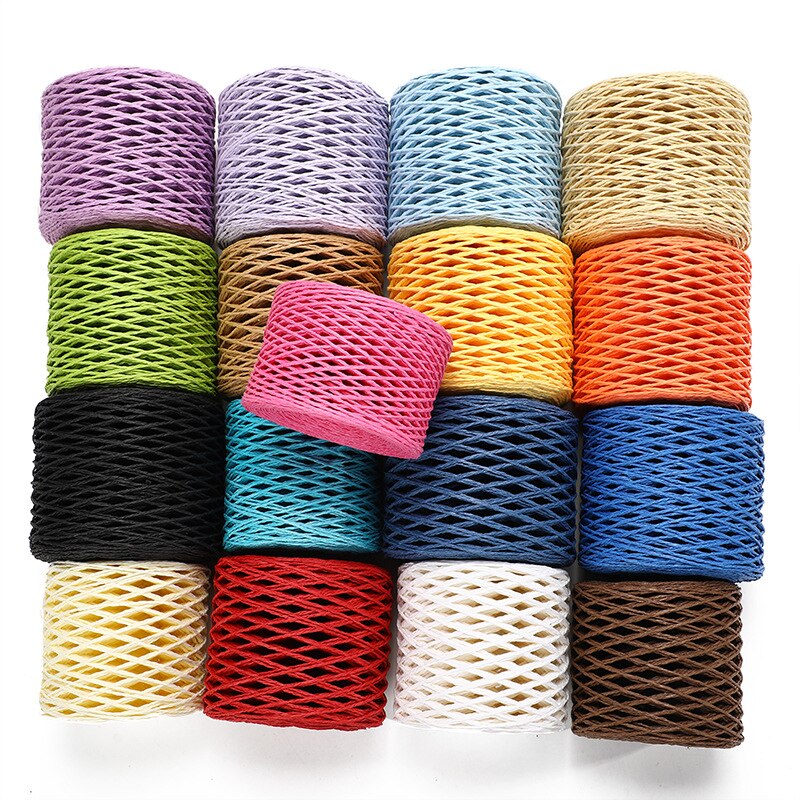 Fil de paille en raphia naturel, 2 rouleaux de 200 mètres, pour Crochet à la main, chapeau de paille d'été, sacs de plage, paniers à tricoter, fils colorés de 2mm