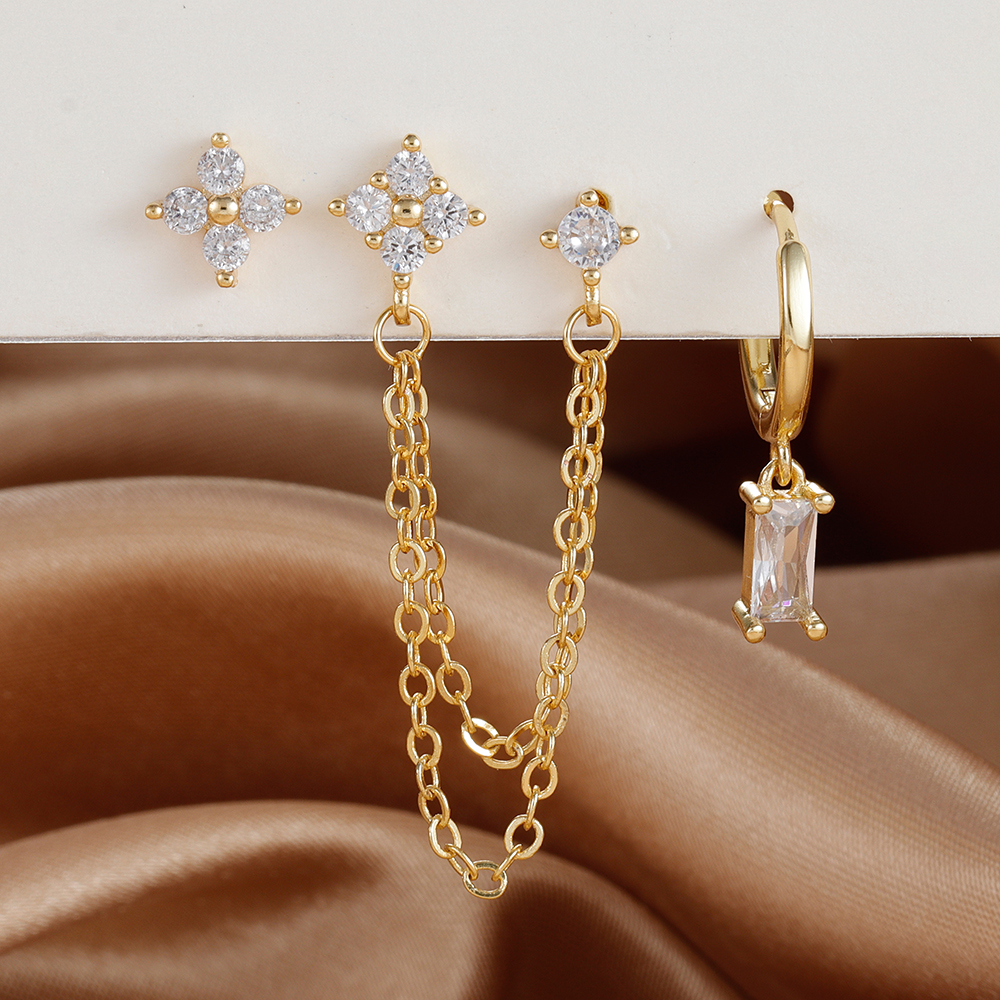 3 uds exquisito acero inoxidable 12 constelaciones pendientes de piedra natal conjunto para mujer Piercing de cartílago pendientes joyería de: PLATEADO