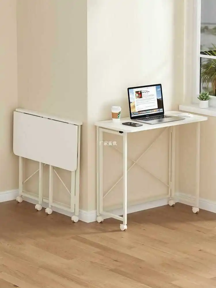 Sammenklappeligt computerbord, bevægeligt lille enhed, simpelt skrivebord, moderne kontorbord, simpelt lille bord med hjul