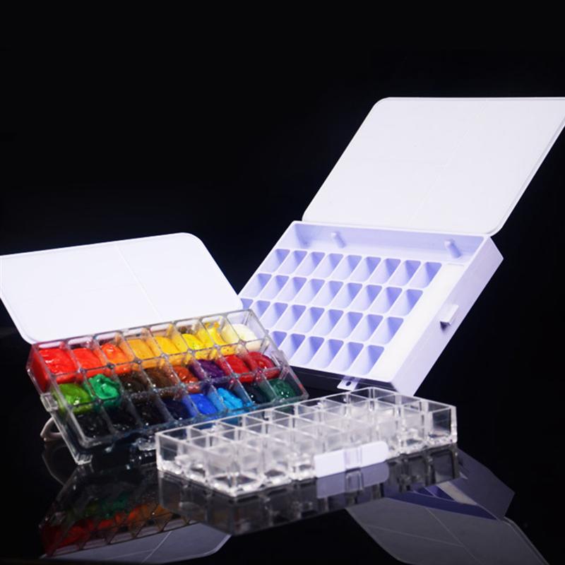 Melmac 24 Compartments Paint Palette Box Folding Paint Tray Watercolor Painting Pallet for Painters Students