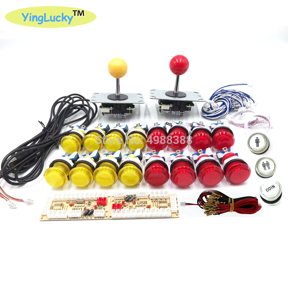 Joystick de atraso zero arcada kit diy led botão + joystick + usb codificador chicote de fios controlador usb para arcade mame jogo arcade: yellow-red