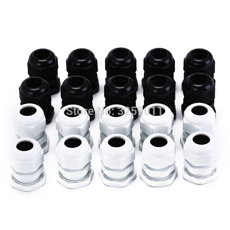 100PCS Cable Glands PG16 Black White Waterproof Adjustable Nylon Connectors Joints With Gaskets 10-14mm For Electrical Appliance