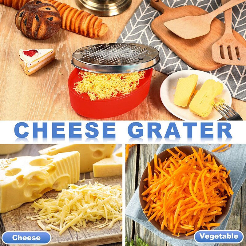 Cheese Grater with Food Storage Container Vegetable Chopper Shredder for Hard Soft Cheeses Kitchen Supplies E2S