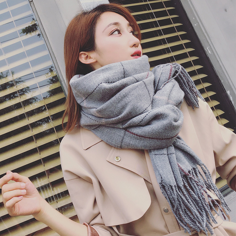 Otoño Invierno mujer Lana a cuadros bufanda mujer Cachemira bufandas anchas celosía chal largo abrigo manta tipet cálido