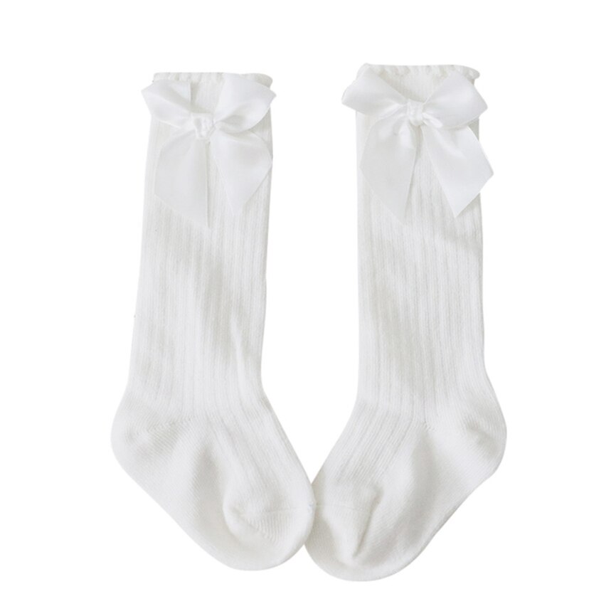 Kids Peuters Meisjes Grote Boog Knie Hoge Lange Zachte Katoenen Kant Babysokjes Kinderen Sokken Kinderen Sokken Meias: White / 3M