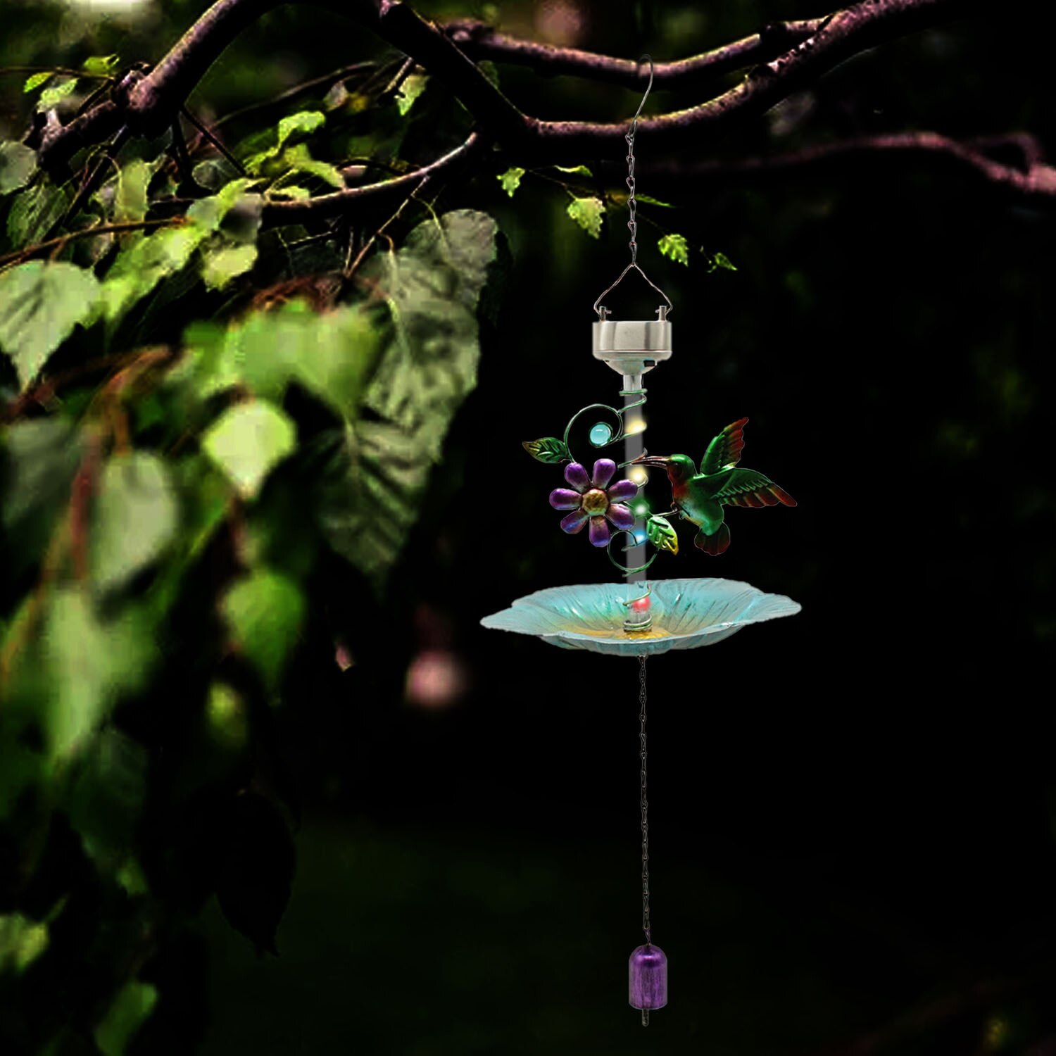 Solar Powered Birds Bath Hanging Beautiful Solar Birds Feeder Wild Birds Feeder For Yard Garden Outside UD88