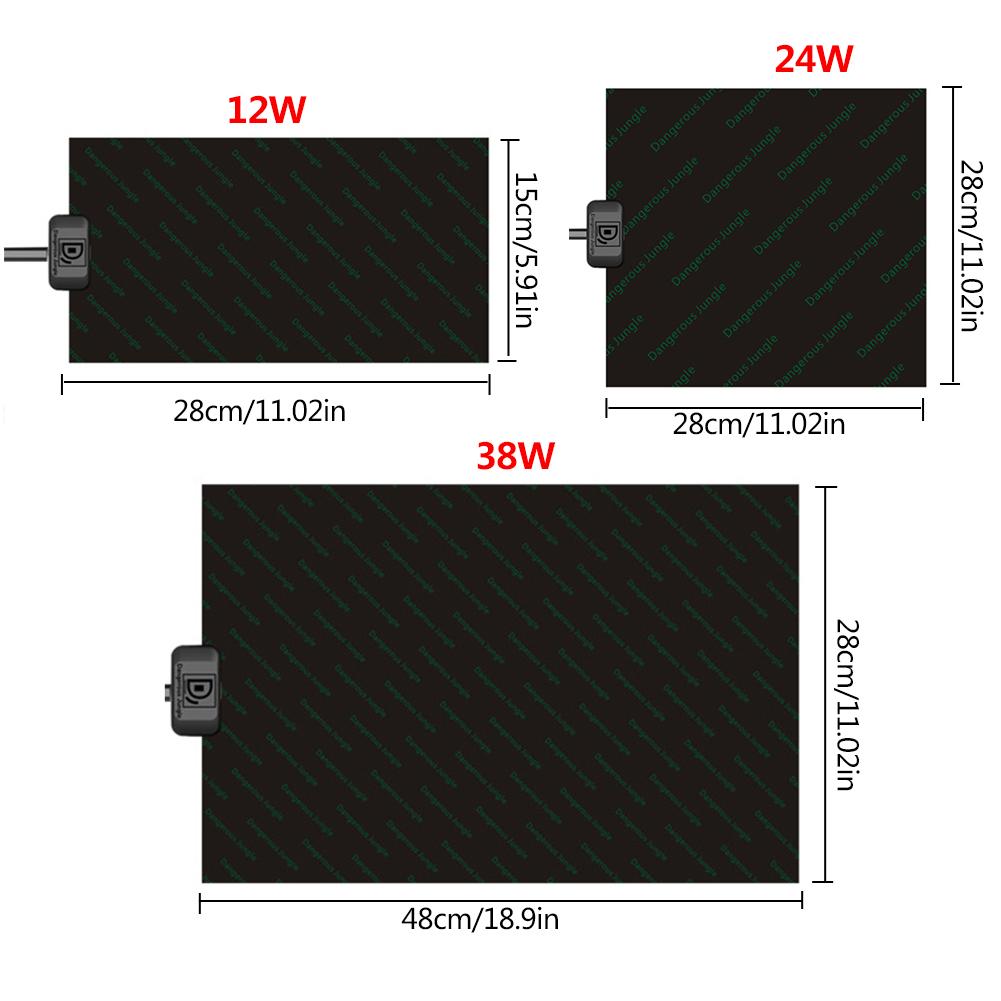 Pet Reptiles Heat Mat Climbing Pet Warm Reptile Heating Pad Turtle Breeding Box Lizard Waterproof Insulation Pad 12/24/38W