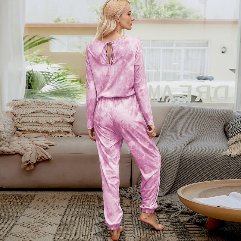Vrouwen Pyjama Tie Dye Lounge Wear Loungewear Vrouwen Pyjama Set Slaap Set Lounge Set Lange Mouw Nachtkleding Een-stuk
