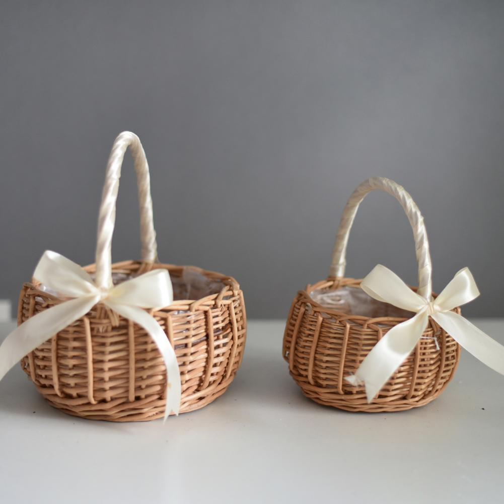 Flower Basket Woven Hand-Held Wicker Flower Pot Decorative Picnic Storage Basket Wicker Basket for Home Table Desk Decor