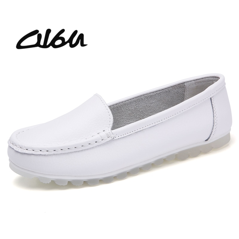 O16U Loafers Vrouwen Schoenen Echt Lederen Slip-on Vrouwen Ballet Flats Soft Hakken Klimplanten mocassins Moeder schoenen