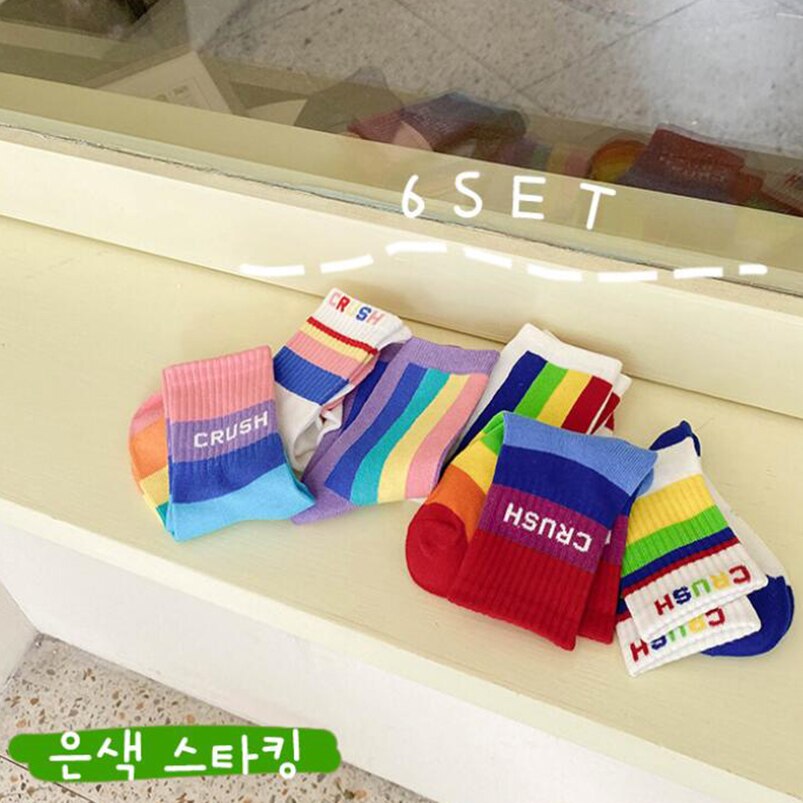 Calcetines para niños de algodón transpirables suaves, primavera y otoño, rayas del arco iris hasta la rodilla, ropa para niñas pequeñas, calentadores de piernas para niños