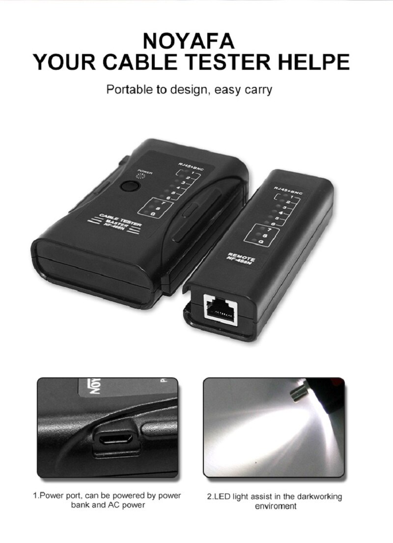Noyafa NF-468V Network Ethernet RJ45 CAT5E CAT6 LAN Cable Tester RJ11 Test Tools For UTP/STP Line RJ12 Wire Check
