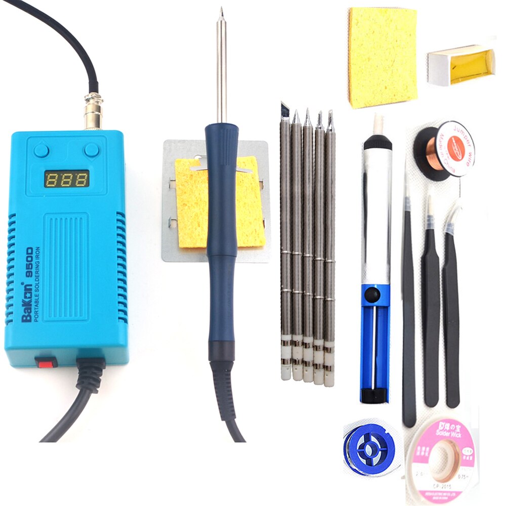 Stazione saldante portatile di digitale BGA del saldatore di BAKON 950D 110V/220V 75W mini con la punta di T13-I per FX-951/936 + cavo della lega per saldatura: 950D impostato 3