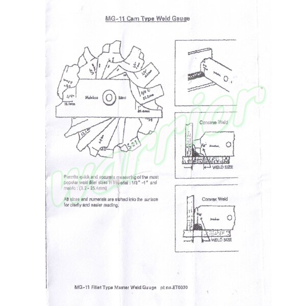 MG-11 7 Piece Fillet Weld Set Welding RL Gage Gauge Welding Inspection Test Ulnar MM inch