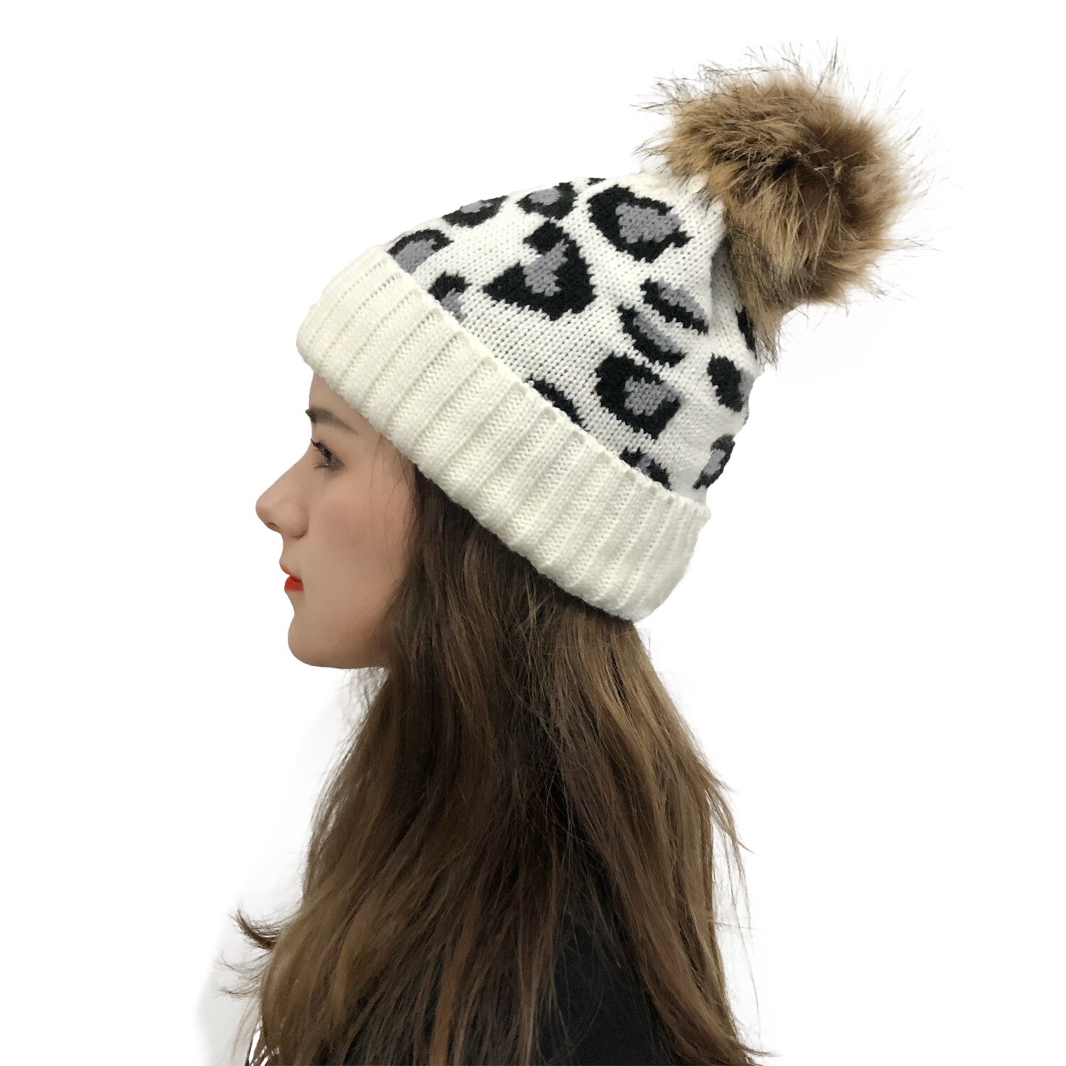 Kvindelig strikket hat leopardprint uld krøllet strik ørebeskyttelseshætte kvinder efterår vinter ørebeskyttere hat varm